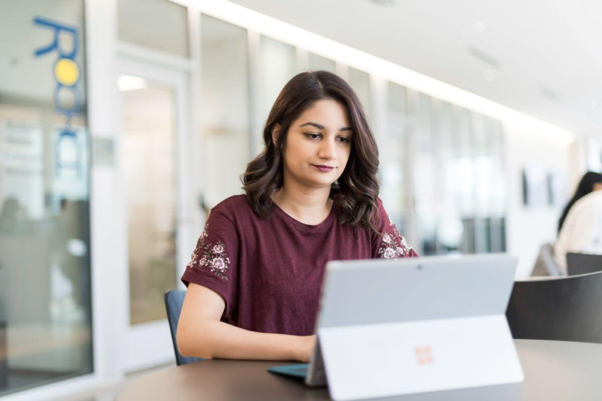 Anya Khalid '18 a data science and economics major, is photographed in Wegmans Hall at the University of Rochester.